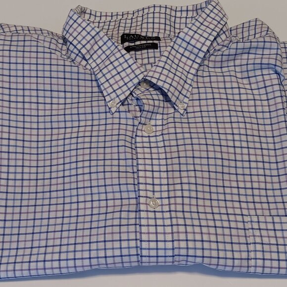 Ralph Lauren Mens Tall Fit 22- 36/37 Blue White Plaid Check Button Down LS Shirt - Picture 10 of 10